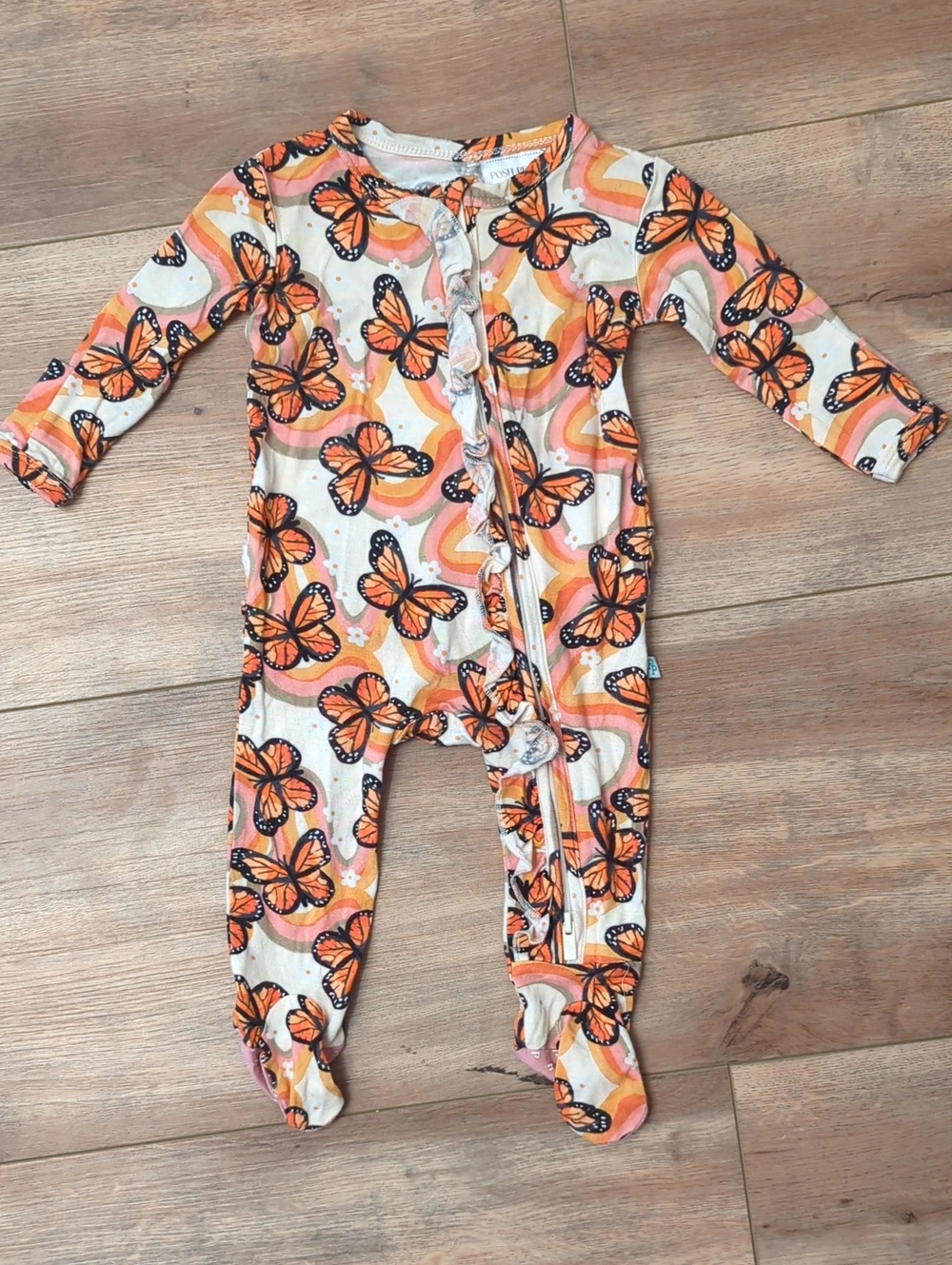Posh Peanut Monarch Butterfly Ruffle Zip Footie, NB